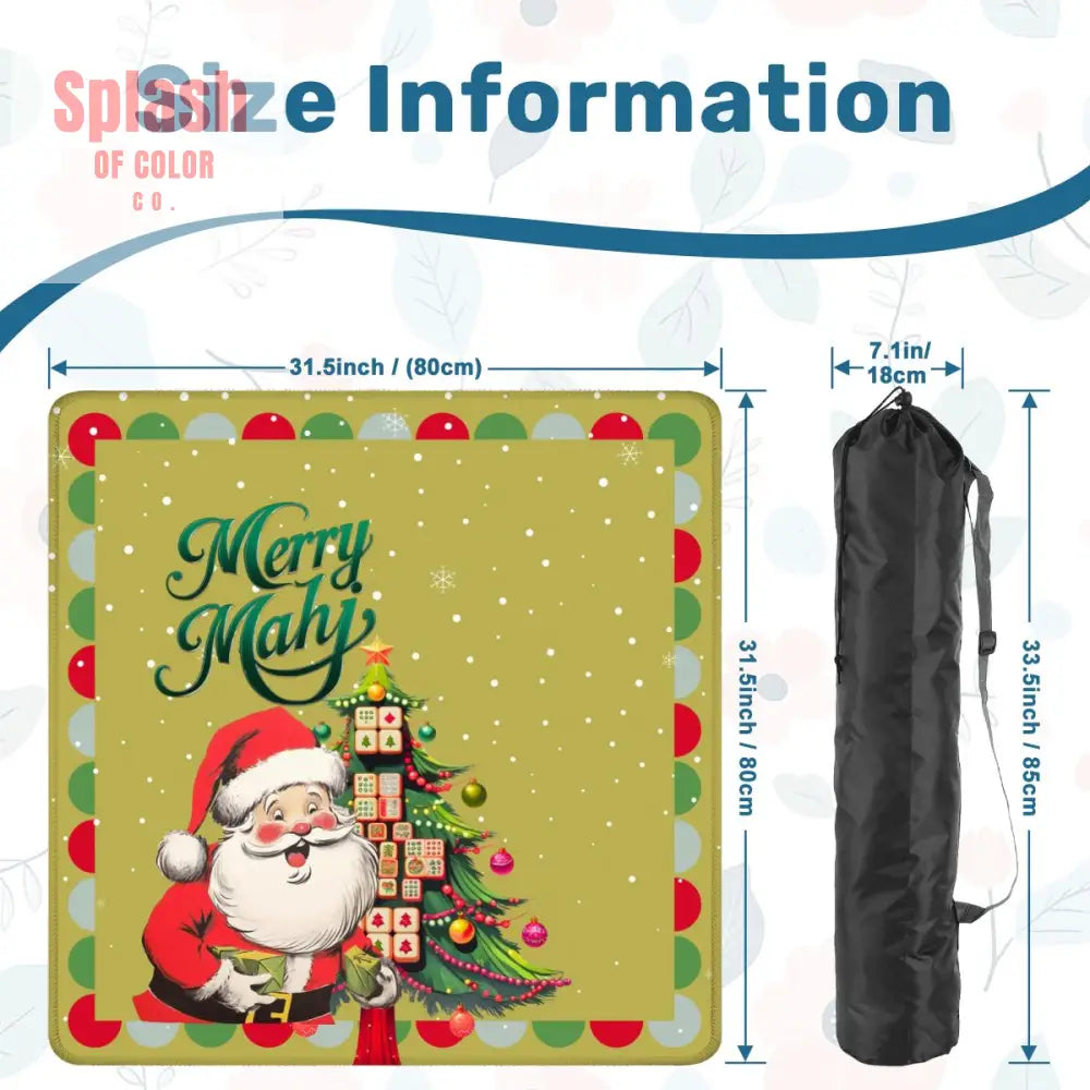 Merry Mahj Christmas Mahjong Mat Whimsical Tile Tree Nostalgic Santa Game Mat 31.5’’x31.5’’ Daily Accessories