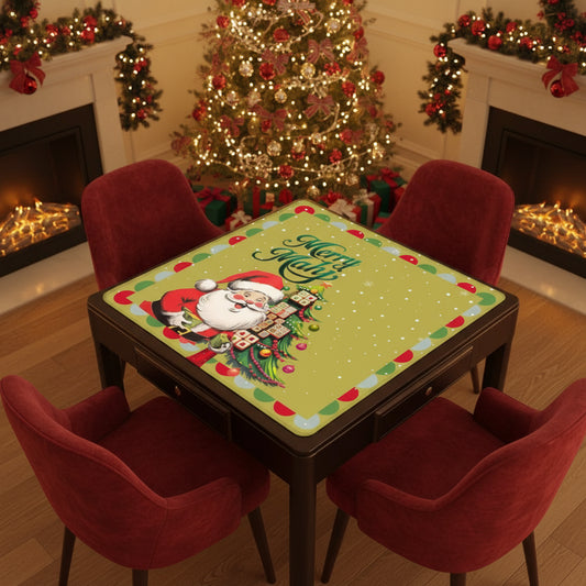 Merry Mahj Christmas Mahjong Mat Whimsical Tile Tree Nostalgic Santa Game Mat 31.5’’x31.5’’ Daily Accessories