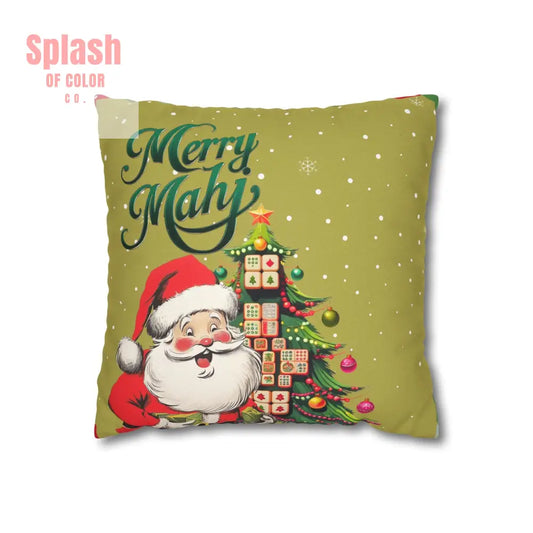 Merry Mahj Mahjong Christmas Festive Pillowcase Whimsical Holiday Accent Pillowcase 14’’ × 14’’ Home Decor