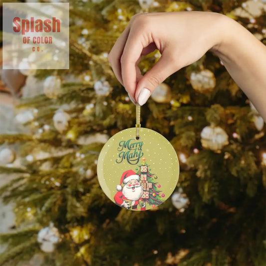 Merry Mahj Mahjong Christmas Nostalgic Santa Mahj Whimsical Tile Tree Holiday Ornament 1 pc / Round / One Size Home