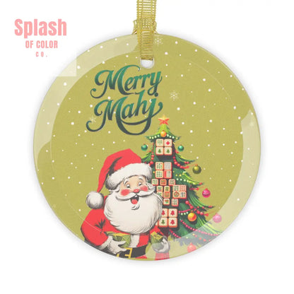 Merry Mahj Mahjong Christmas Nostalgic Santa Mahj Whimsical Tile Tree Holiday Ornament 1 pc / Round / One Size Home