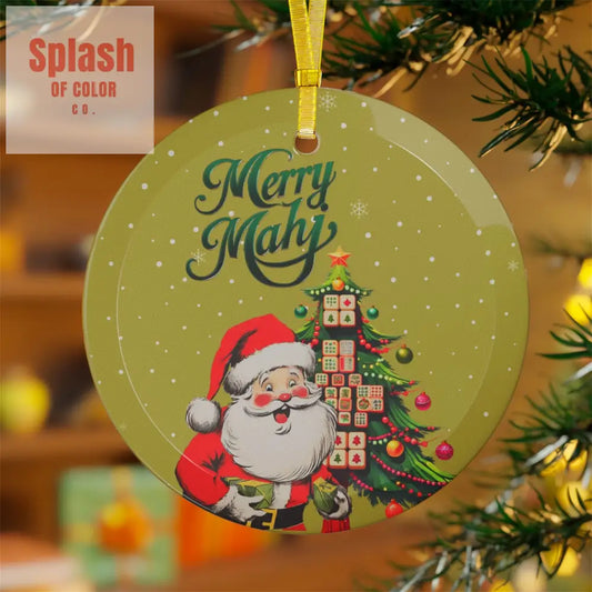Merry Mahj Mahjong Christmas Nostalgic Santa Mahj Whimsical Tile Tree Holiday Ornament 1 pc / Round / One Size Home