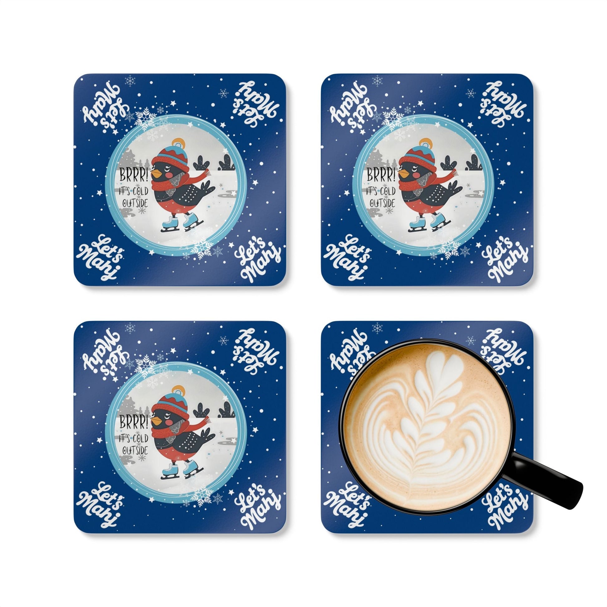 Merry Mahj Mahjong Christmas Winter-Themed Cork Coaster Set Cute Holiday Drink Coasters - Cork / 3.75’’ × 3.75’’