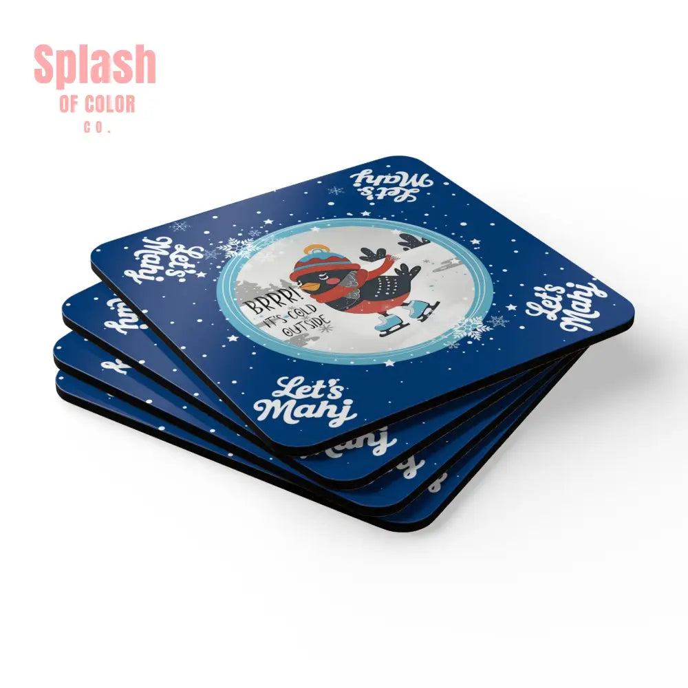 Merry Mahj Mahjong Christmas Winter-Themed Cork Coaster Set Cute Holiday Drink Coasters - Cork / 3.75’’ × 3.75’’