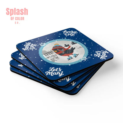 Merry Mahj Mahjong Christmas Winter-Themed Cork Coaster Set Cute Holiday Drink Coasters - Cork / 3.75’’ × 3.75’’