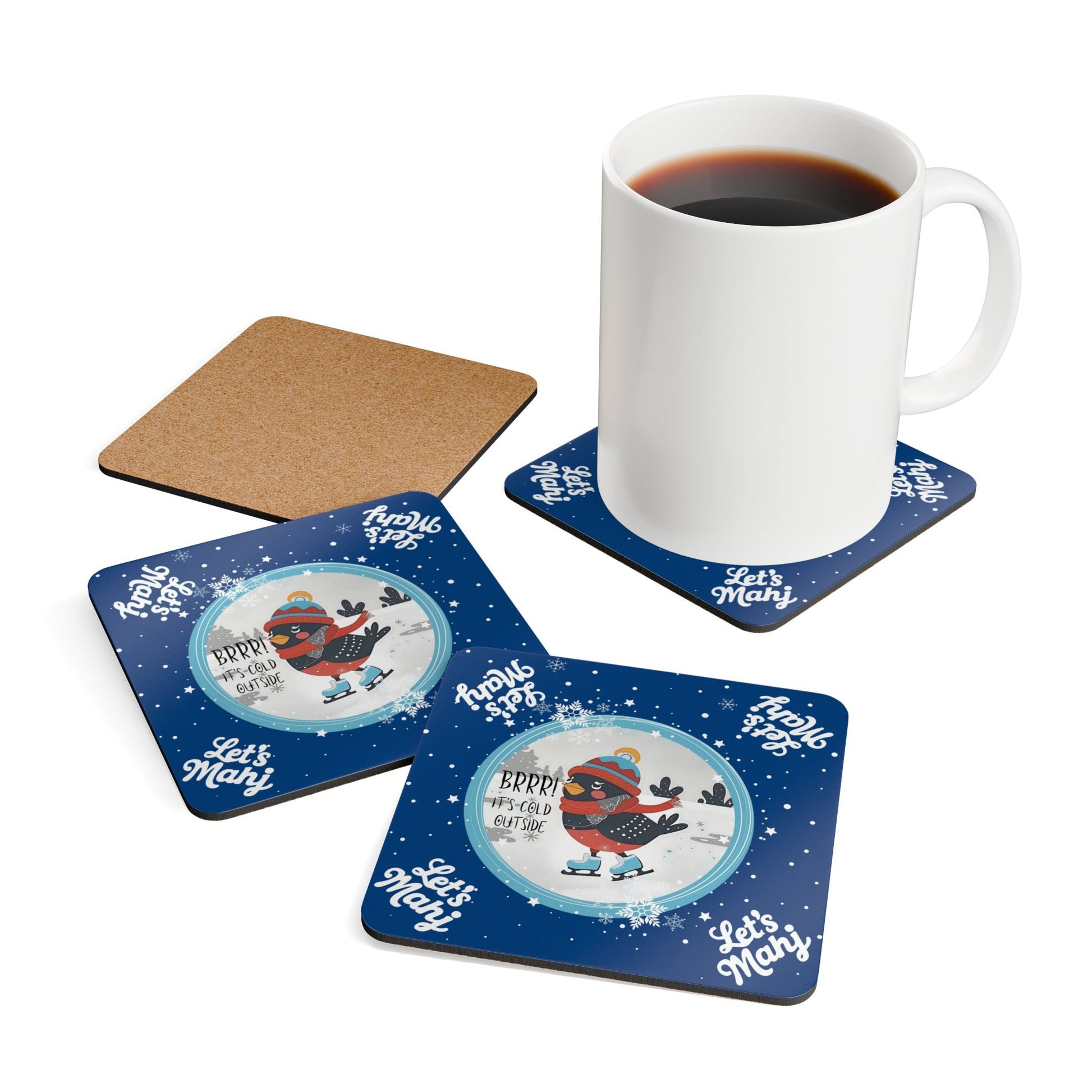 Merry Mahj Mahjong Christmas Winter-Themed Cork Coaster Set Cute Holiday Drink Coasters - Cork / 3.75’’ × 3.75’’