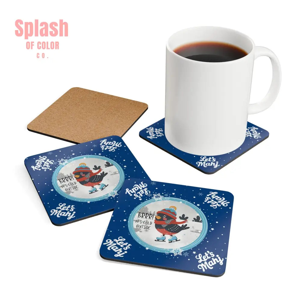 Merry Mahj Mahjong Christmas Winter-Themed Cork Coaster Set Cute Holiday Drink Coasters - Cork / 3.75’’ × 3.75’’