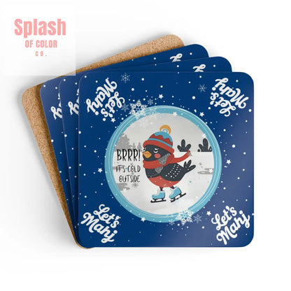 Merry Mahj Mahjong Christmas Winter-Themed Cork Coaster Set Cute Holiday Drink Coasters - Cork / 3.75’’ × 3.75’’