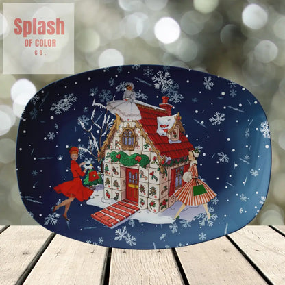 Merry Mahj We Will Go Whimsical Heritage Vintage Ladies Mahjong Christmas Hosting Platter Kitchenware