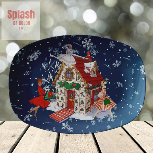 Merry Mahj We Will Go Whimsical Heritage Vintage Ladies Mahjong Christmas Hosting Platter Kitchenware
