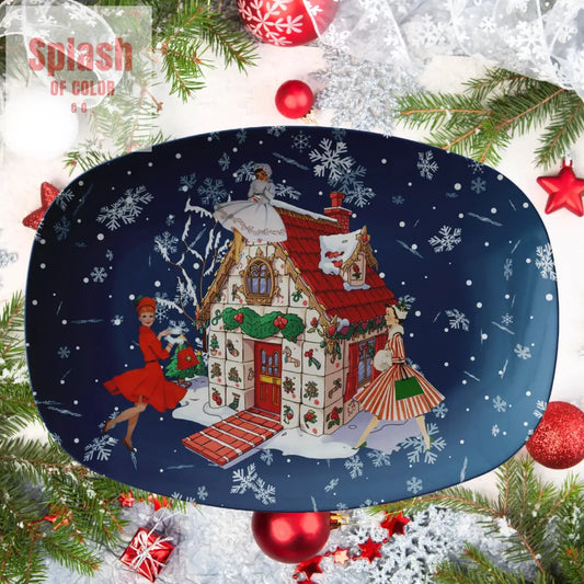 Merry Mahj We Will Go Whimsical Heritage Vintage Ladies Mahjong Christmas Hosting Platter Kitchenware