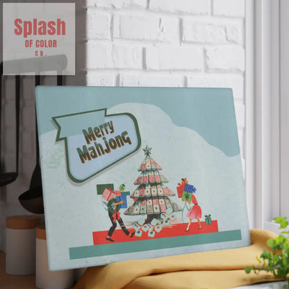 Merry Mahjong Christmas Festive Glass Cutting Chacuterie Board Holiday Mahjong Kitchen Decor Unique Holiday Gift - Home
