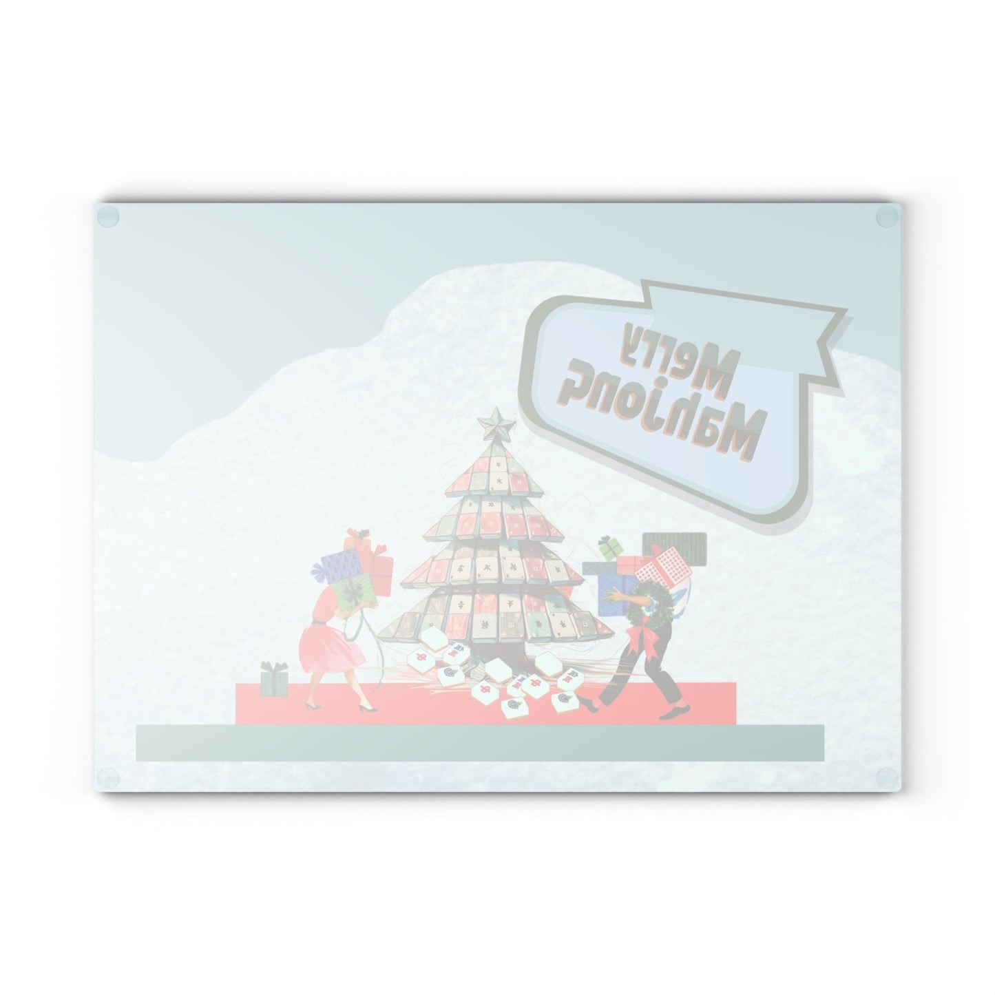 Merry Mahjong Christmas Festive Glass Cutting Chacuterie Board Holiday Mahjong Kitchen Decor Unique Holiday Gift - Home