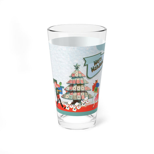 Merry Mahjong Christmas Mixing Glass Cocktail Glass Holiday Drinkware Festive Barware Merry Mahjong Shaker Glass - 16oz