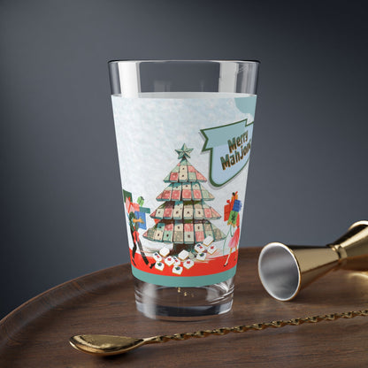 Merry Mahjong Christmas Mixing Glass Cocktail Glass Holiday Drinkware Festive Barware Merry Mahjong Shaker Glass - 16oz