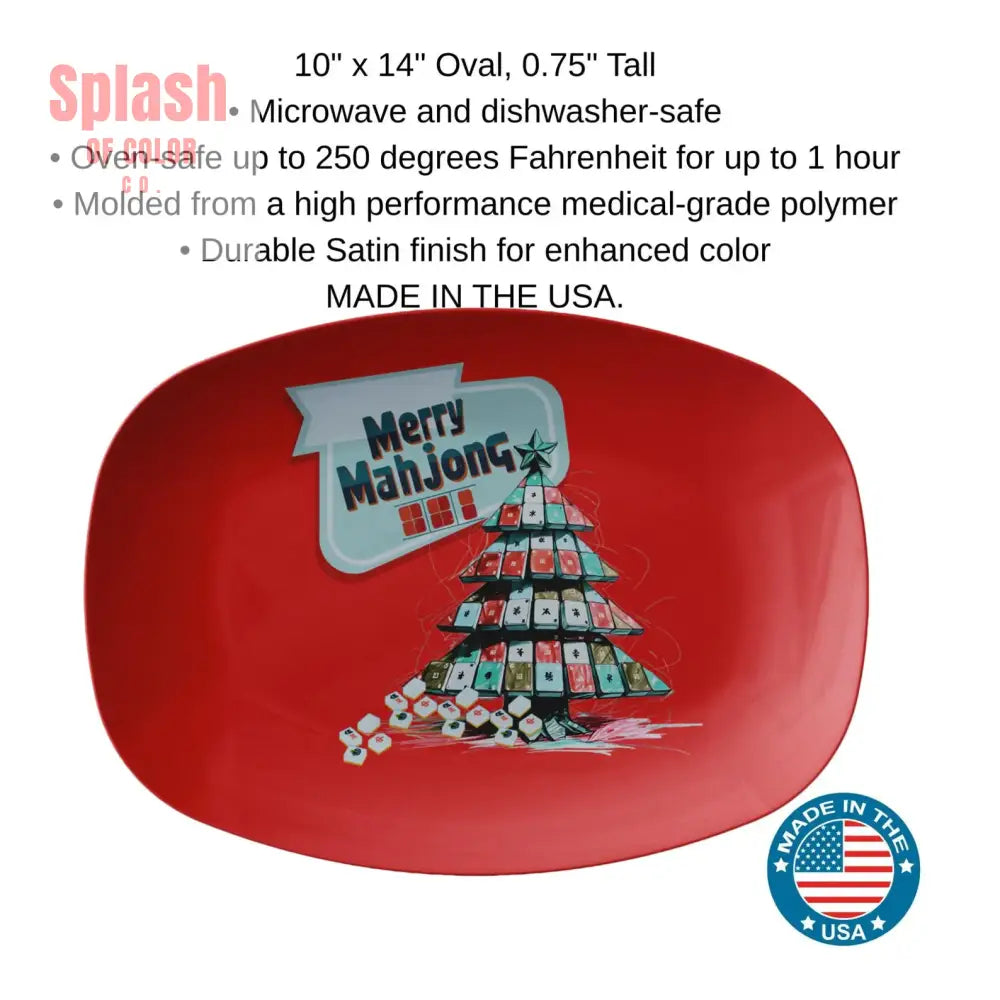 Merry Mahjong Christmas Platter Mahj Holiday Entertaing Tile Christmas Tree Tidings - Kitchenware