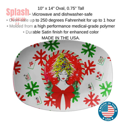 Merry Mahjong Christmas Platter Vintage Nostalgic Christmas Gal Whimsical Mahj Gift Kitchenware