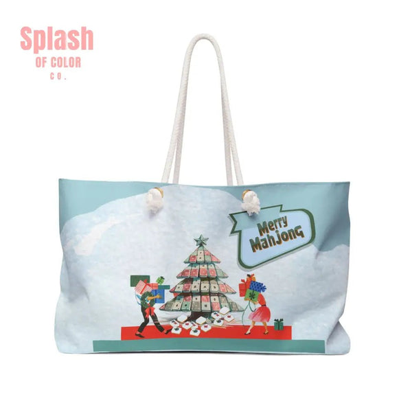 Merry Mahjong Christmas Tote For Tiles Shopping Or Weekender Bag Mahjong Lover Gift - 24’’ × 13’’ - Bags