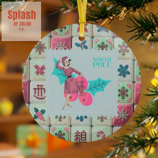 Merry Mahjong Christmas Vintage Nostalgic Flair Festive Glass Ornament - Splash of Color co.