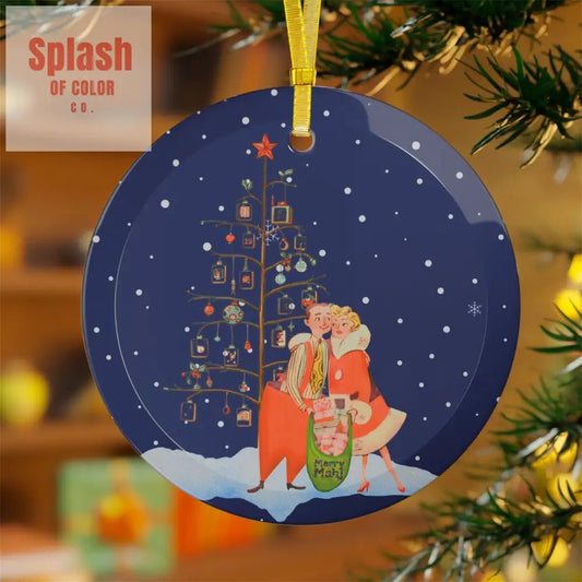 Merry Mahjong Christmas Whimsical Christmas Glass Ornament - Vintage Holiday Decor - Splash of Color co.