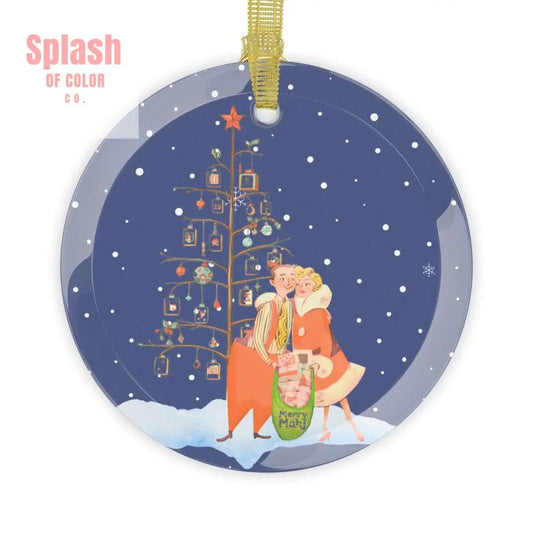 Merry Mahjong Christmas Whimsical Christmas Glass Ornament - Vintage Holiday Decor - Splash of Color co.