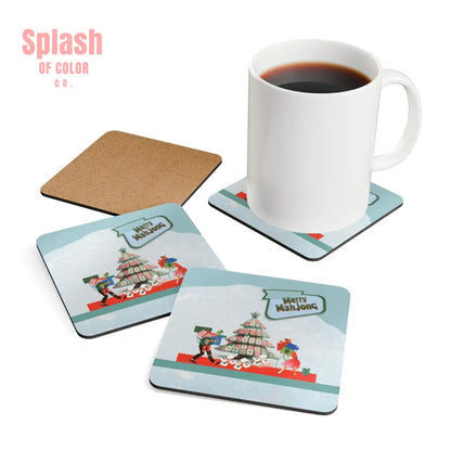 Merry Mahjong Coaster Set Festive Drink Coasters Holiday Table Decor Unique Gift Idea Corkwood Home Accessories - Cork