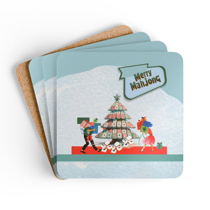 Merry Mahjong Coaster Set Festive Drink Coasters Holiday Table Decor Unique Gift Idea Corkwood Home Accessories - Cork