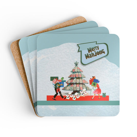 Merry Mahjong Coaster Set Festive Drink Coasters Holiday Table Decor Unique Gift Idea Corkwood Home Accessories - Cork