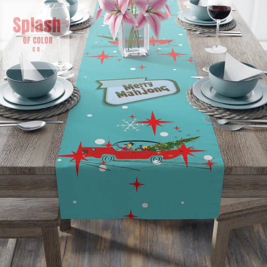 Merry Mahjong Festive Vintage Holiday Table Runner Christmas Table Decor Holiday Entertaining Gift Idea - 16’’ × 72’’