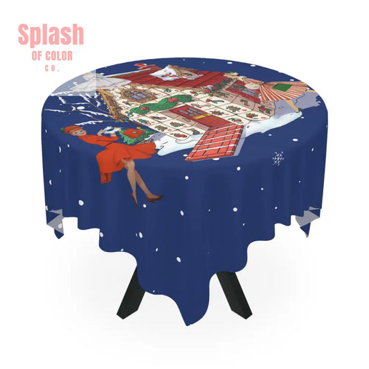 Merry Mahjong Gals Vintage Inspired Blue Holiday Mahjong Tile House Tablecloth One size / White Home Decor