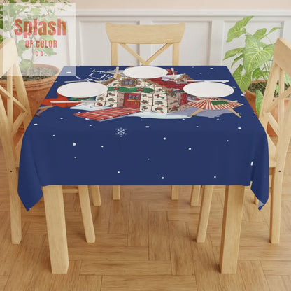 Merry Mahjong Gals Vintage Inspired Blue Holiday Mahjong Tile House Tablecloth One size / White Home Decor