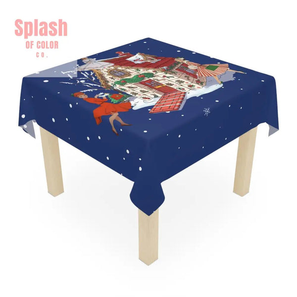 Merry Mahjong Gals, Vintage Inspired Blue Holiday Mahjong Tile House Tablecloth - Splash of Color co.