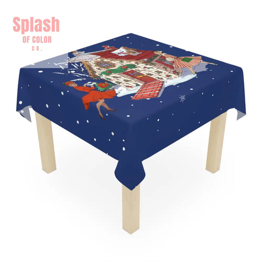 Merry Mahjong Gals Vintage Inspired Blue Holiday Mahjong Tile House Tablecloth One size / White Home Decor