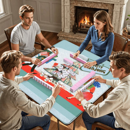 Merry Mahjong Mat Quirky Fun Modern Holiday Mahj Party Game Night Mat - 31.5’’x31.5’’ - Daily Accessories