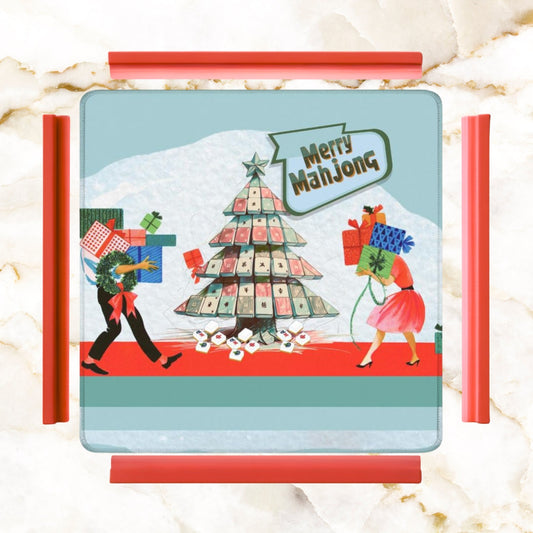 Merry Mahjong Mat Quirky Fun Modern Holiday Mahj Party Game Night Mat - 31.5’’x31.5’’ - Daily Accessories