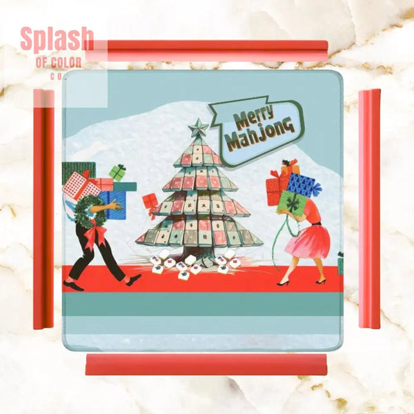 Merry Mahjong Mat Quirky Fun Modern Holiday Mahj Party Game Night Mat - 31.5’’x31.5’’ - Daily Accessories