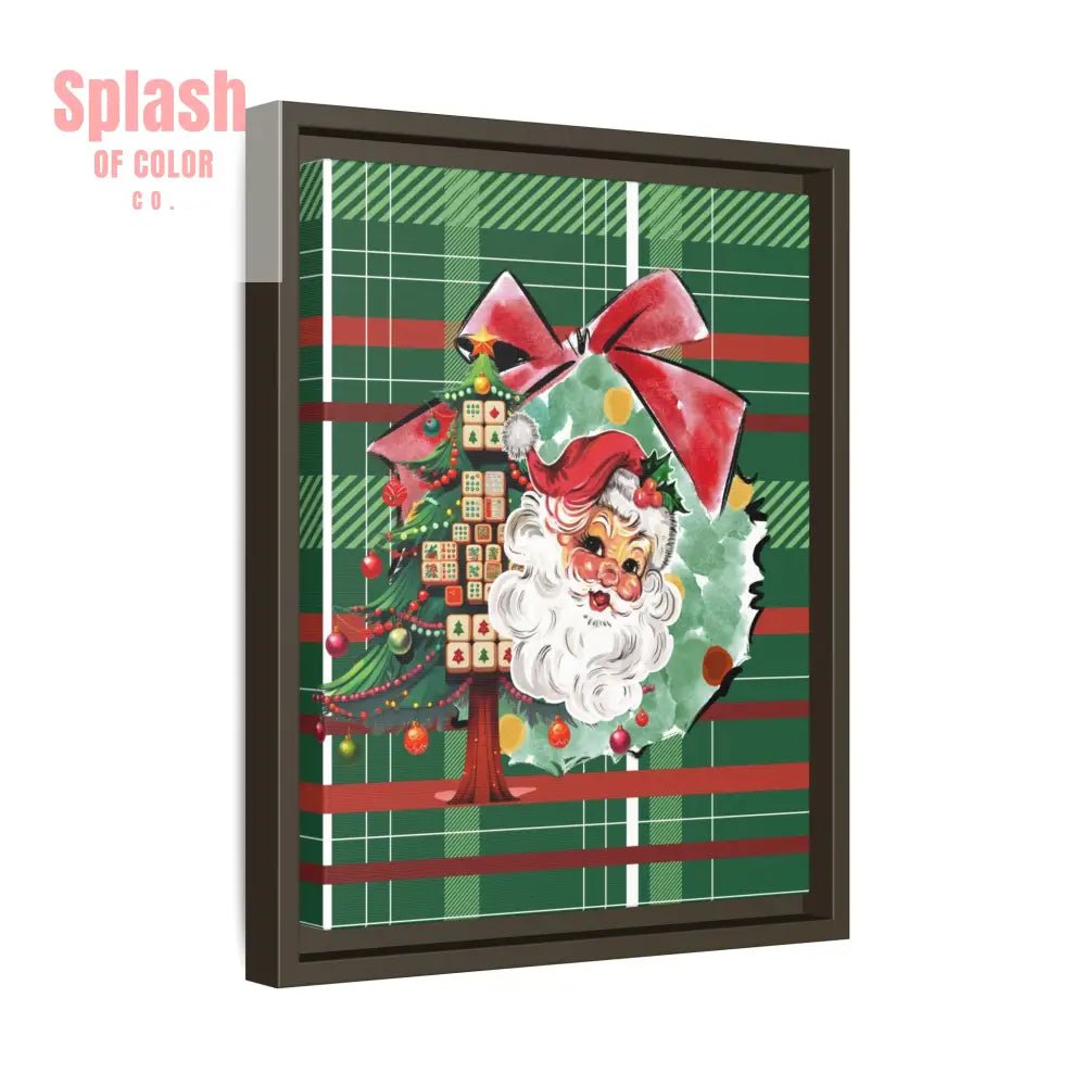 Merry Mahjong Plaid Christmas, Vintage Santa, Mahj Christmas Tree Framed Christmas Wall Art - Splash of Color co.