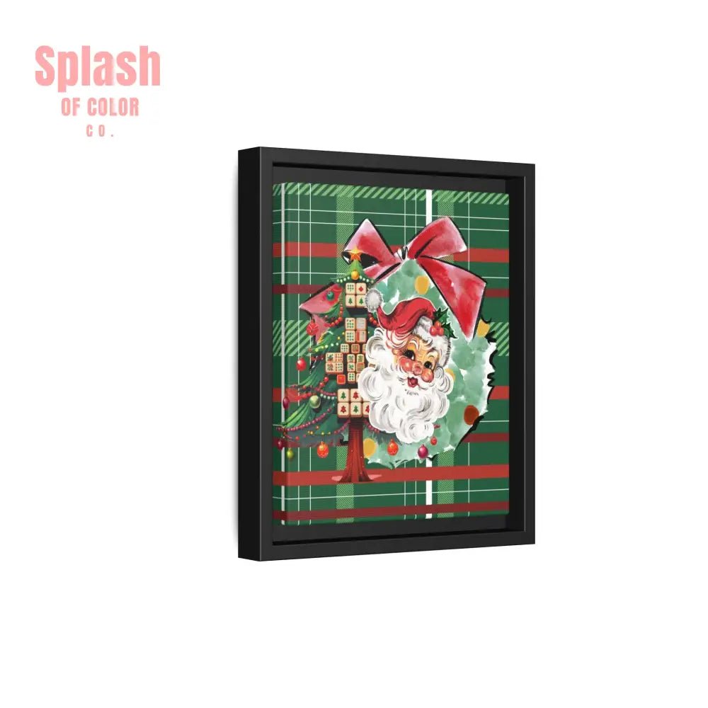 Merry Mahjong Plaid Christmas, Vintage Santa, Mahj Christmas Tree Framed Christmas Wall Art - Splash of Color co.