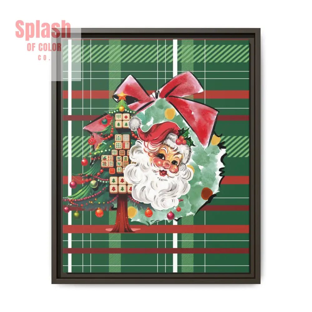 Merry Mahjong Plaid Christmas, Vintage Santa, Mahj Christmas Tree Framed Christmas Wall Art - Splash of Color co.