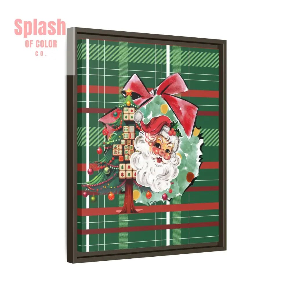 Merry Mahjong Plaid Christmas, Vintage Santa, Mahj Christmas Tree Framed Christmas Wall Art - Splash of Color co.