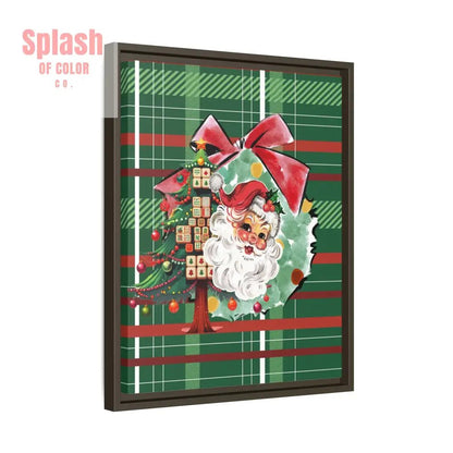Merry Mahjong Plaid Christmas, Vintage Santa, Mahj Christmas Tree Framed Christmas Wall Art - Splash of Color co.