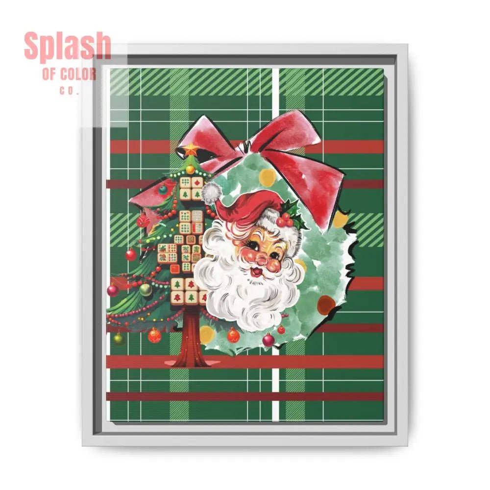 Merry Mahjong Plaid Christmas, Vintage Santa, Mahj Christmas Tree Framed Christmas Wall Art - Splash of Color co.