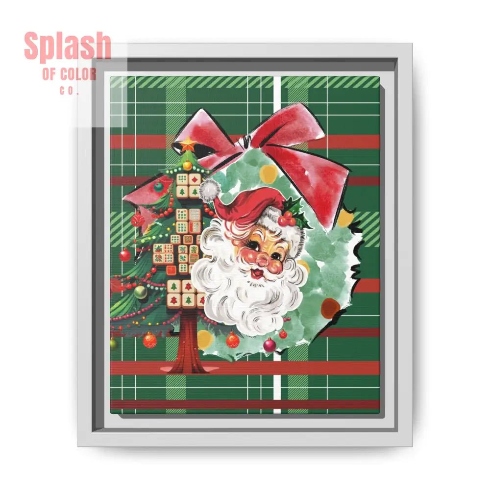 Merry Mahjong Plaid Christmas, Vintage Santa, Mahj Christmas Tree Framed Christmas Wall Art - Splash of Color co.