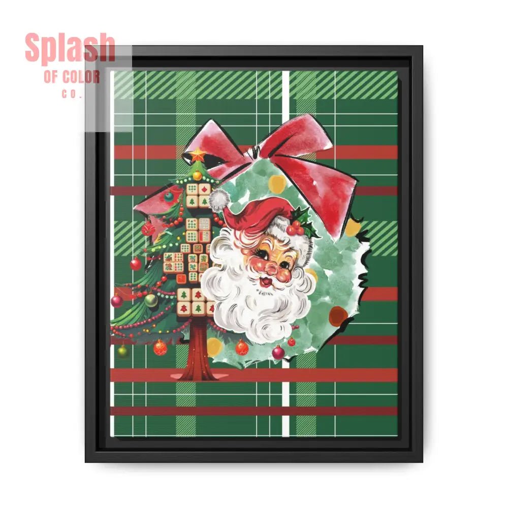 Merry Mahjong Plaid Christmas, Vintage Santa, Mahj Christmas Tree Framed Christmas Wall Art - Splash of Color co.