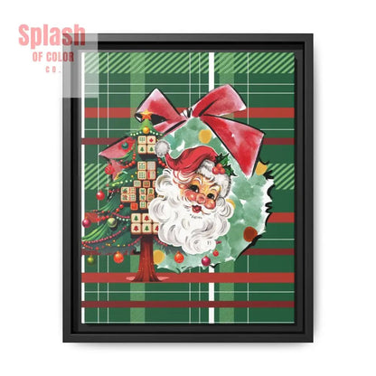 Merry Mahjong Plaid Christmas, Vintage Santa, Mahj Christmas Tree Framed Christmas Wall Art - Splash of Color co.
