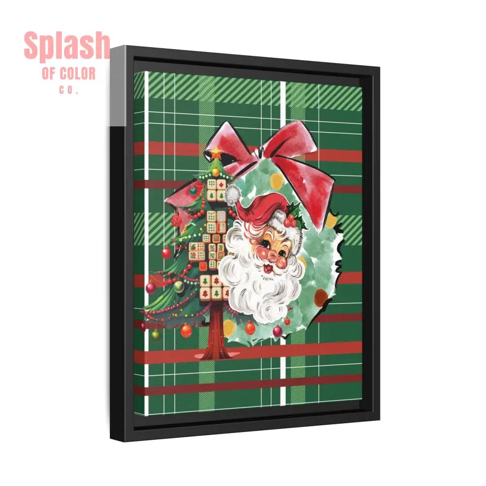 Merry Mahjong Plaid Christmas, Vintage Santa, Mahj Christmas Tree Framed Christmas Wall Art - Splash of Color co.