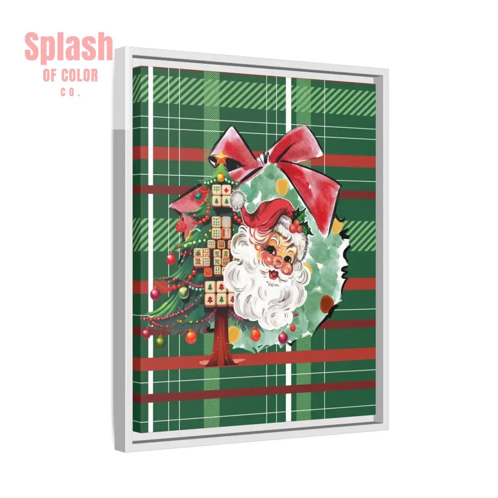 Merry Mahjong Plaid Christmas, Vintage Santa, Mahj Christmas Tree Framed Christmas Wall Art - Splash of Color co.