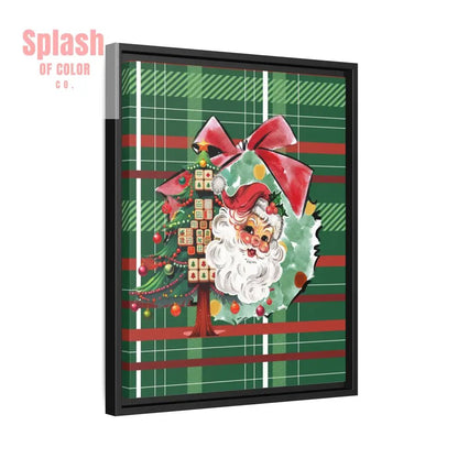 Merry Mahjong Plaid Christmas, Vintage Santa, Mahj Christmas Tree Framed Christmas Wall Art - Splash of Color co.