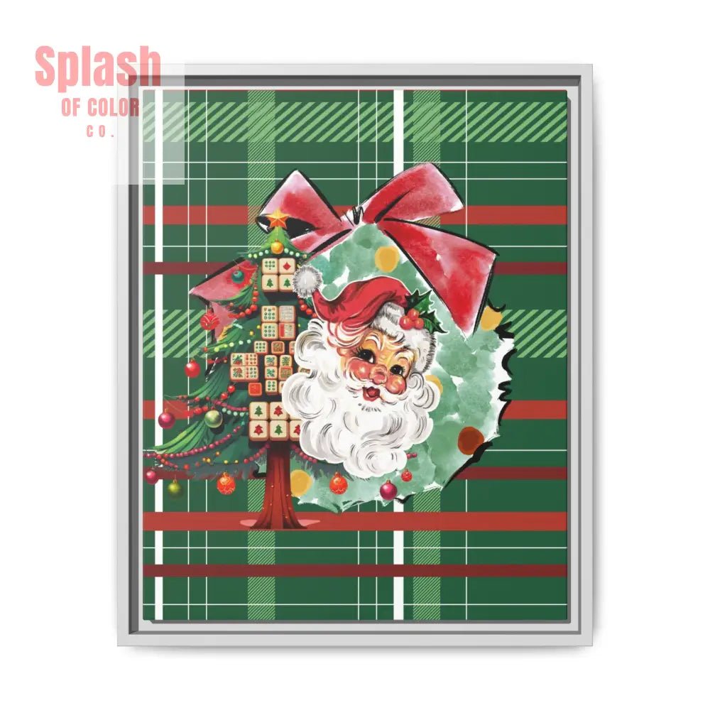Merry Mahjong Plaid Christmas, Vintage Santa, Mahj Christmas Tree Framed Christmas Wall Art - Splash of Color co.