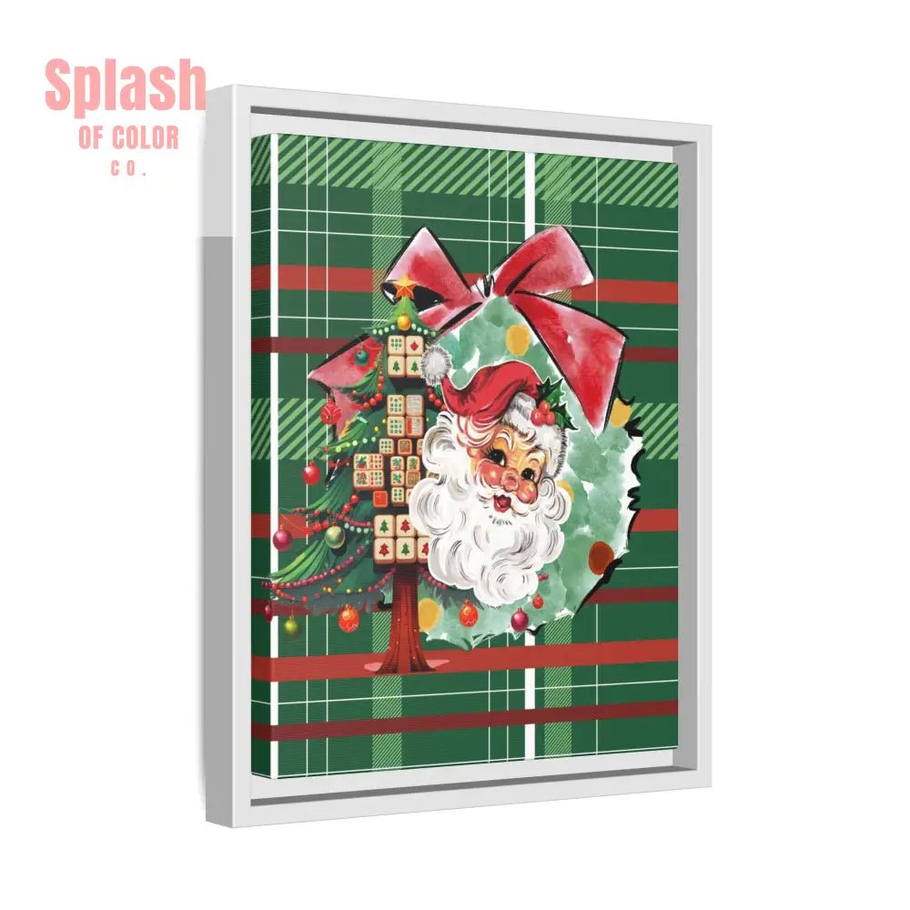 Merry Mahjong Plaid Christmas, Vintage Santa, Mahj Christmas Tree Framed Christmas Wall Art - Splash of Color co.